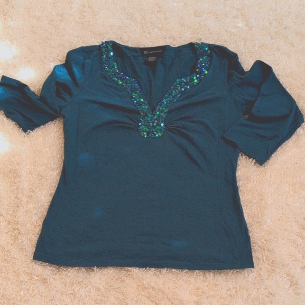 Elegant INC teal sequined women's top M